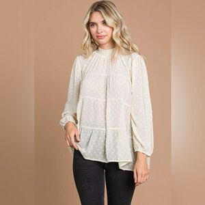 Culture Code Full Size Swiss Dot Smocked Mock Neck Blouse Plus Size